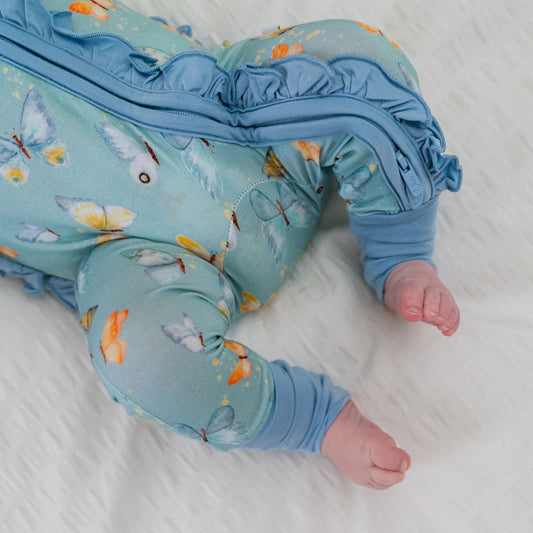 Laree + Co. Parvana Bamboo Ruffle Convertible Footie