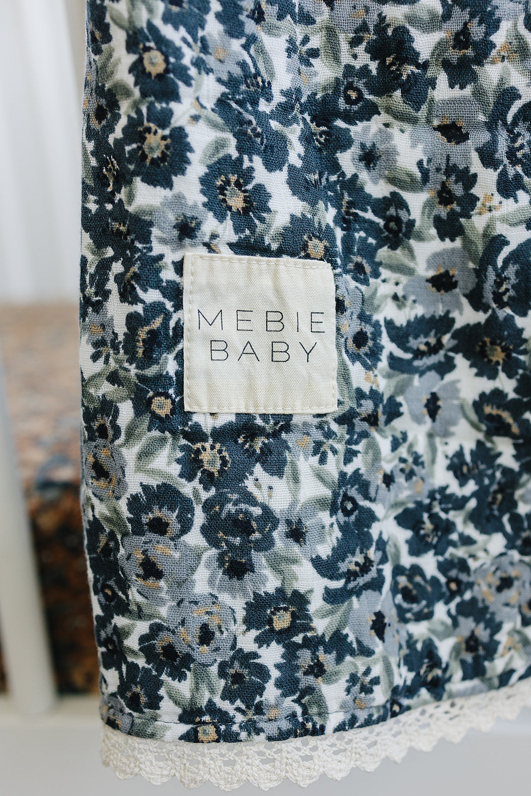 Mebie Baby Liberty Floral + Coastal Plaid Lace Muslin Quilt