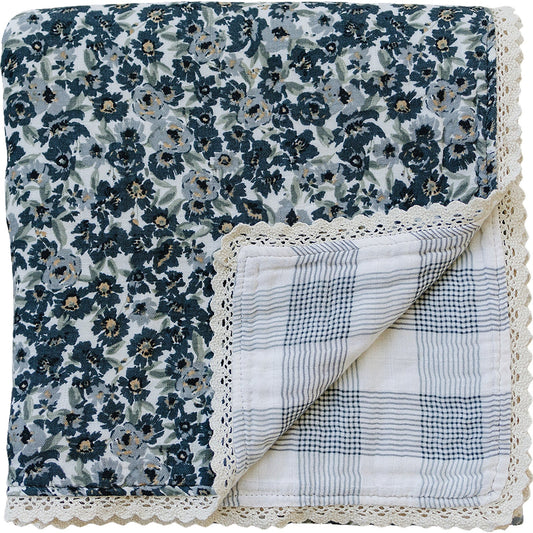 Mebie Baby Liberty Floral + Coastal Plaid Lace Muslin Quilt