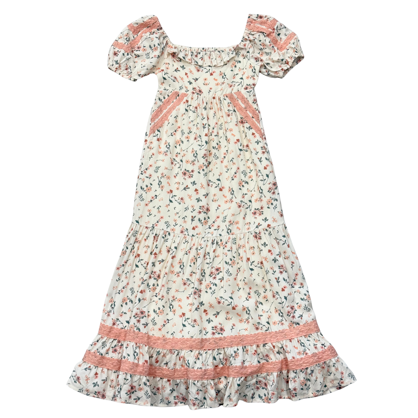 Girls Peasant Ruffle Maxi Dress in Dasha Ditsy in Cream