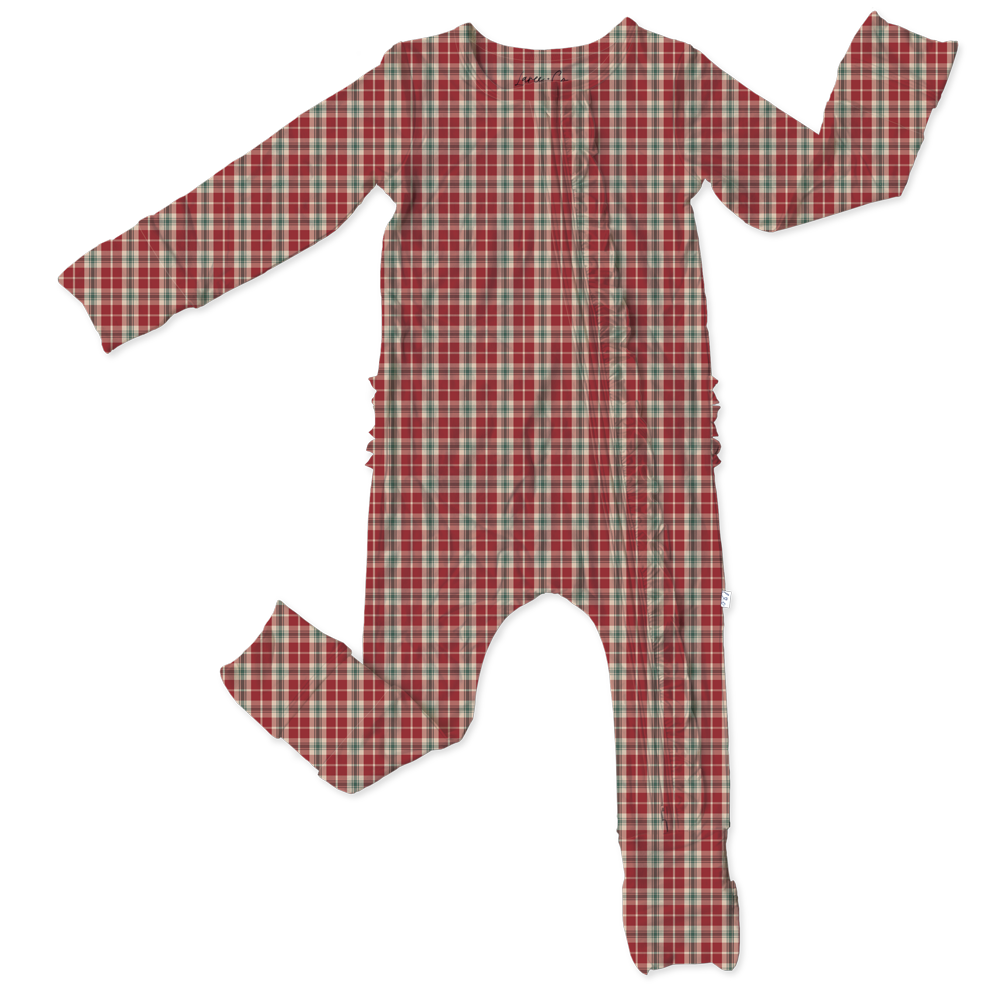 Red Plaid Bamboo Ruffle Convertible Footie (Pre-Order)