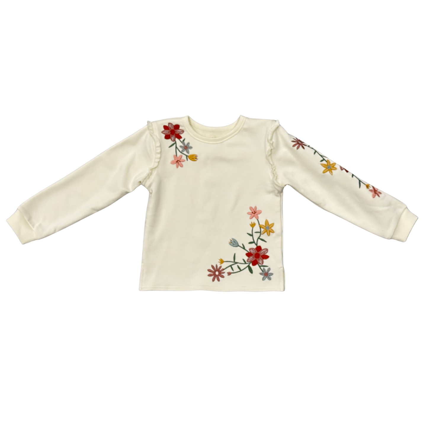 Girls Raw Edge Sweatshirt in Addison Embroidery Floral