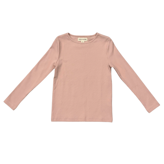 Girls Ribbed Long Sleeve Shirt in Peach Whip