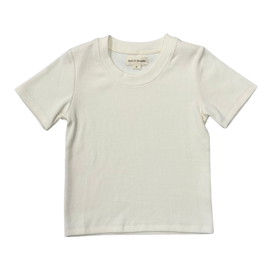 Girls Ribbed Short Sleeve Tee in Cream