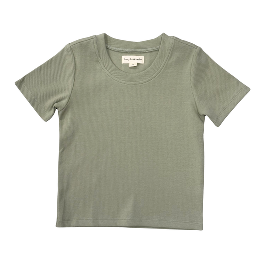 Girls Ribbed Short Sleeve Tee in Evergreen