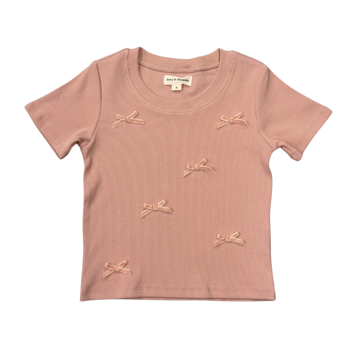 Girls Ribbed Short Sleeve Tee in Rose Cloud Bows