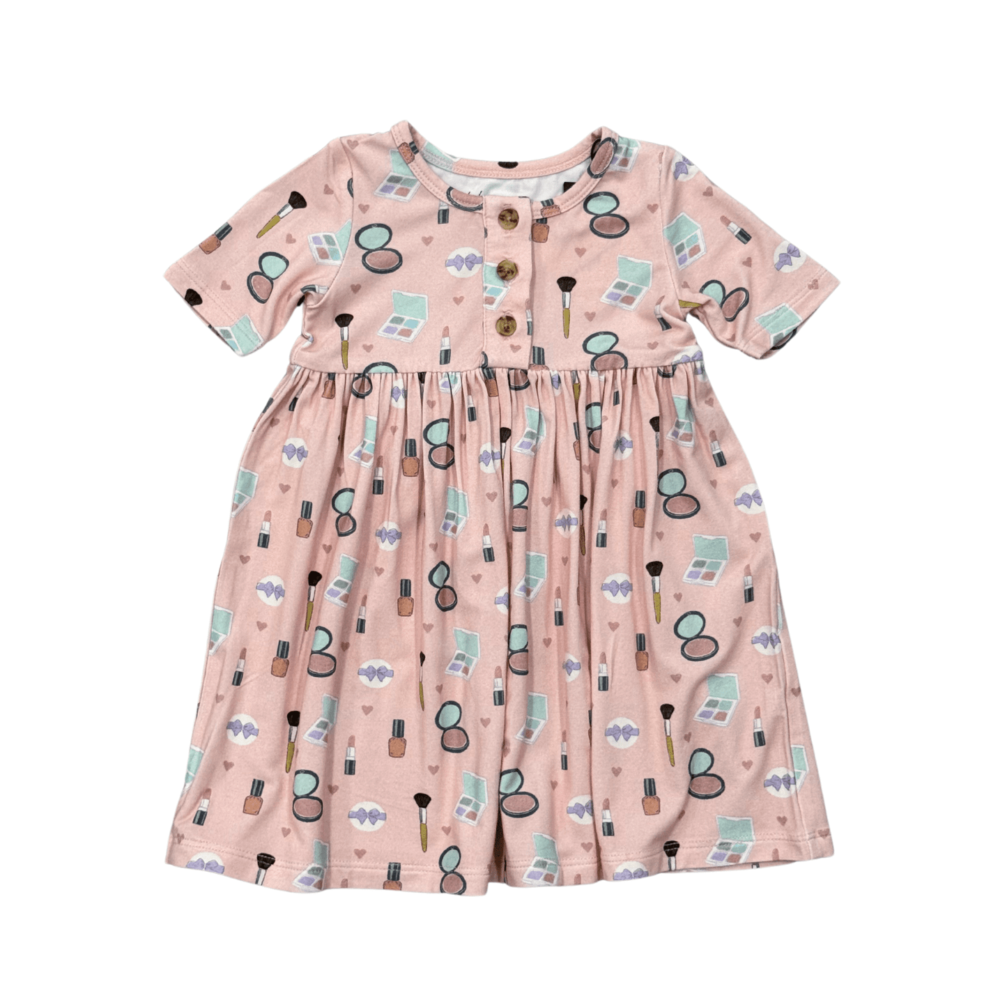 Girls Short Sleeve Henley Dress in Makeup