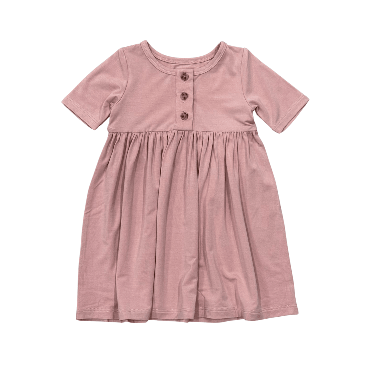 Girls Short Sleeve Henley Dress in Spring Mauve