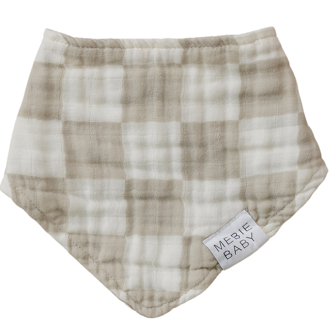 Mebie Baby Taupe Checkered Muslin Bib