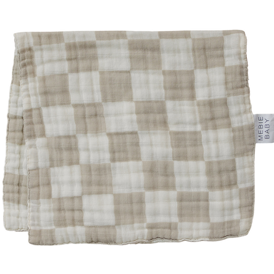 Mebie Baby Taupe Checkered Muslin Burp Cloth