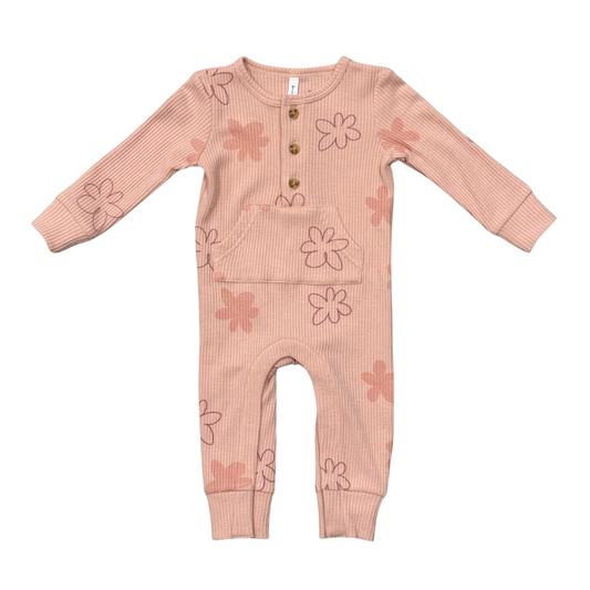 Girls Waffle Romper in Daisy Doodle