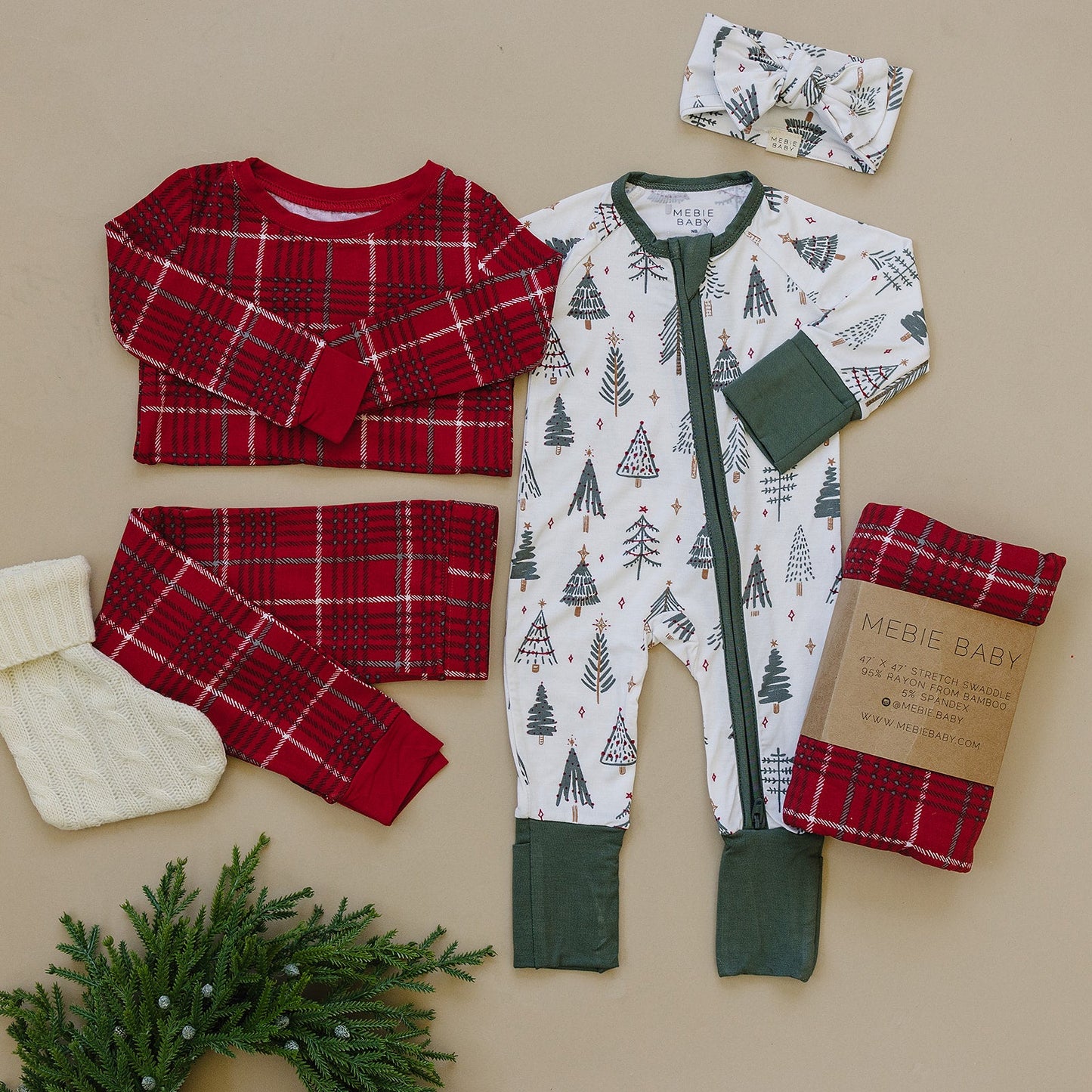 Mebie Baby Red Plaid Bamboo Cozy Set