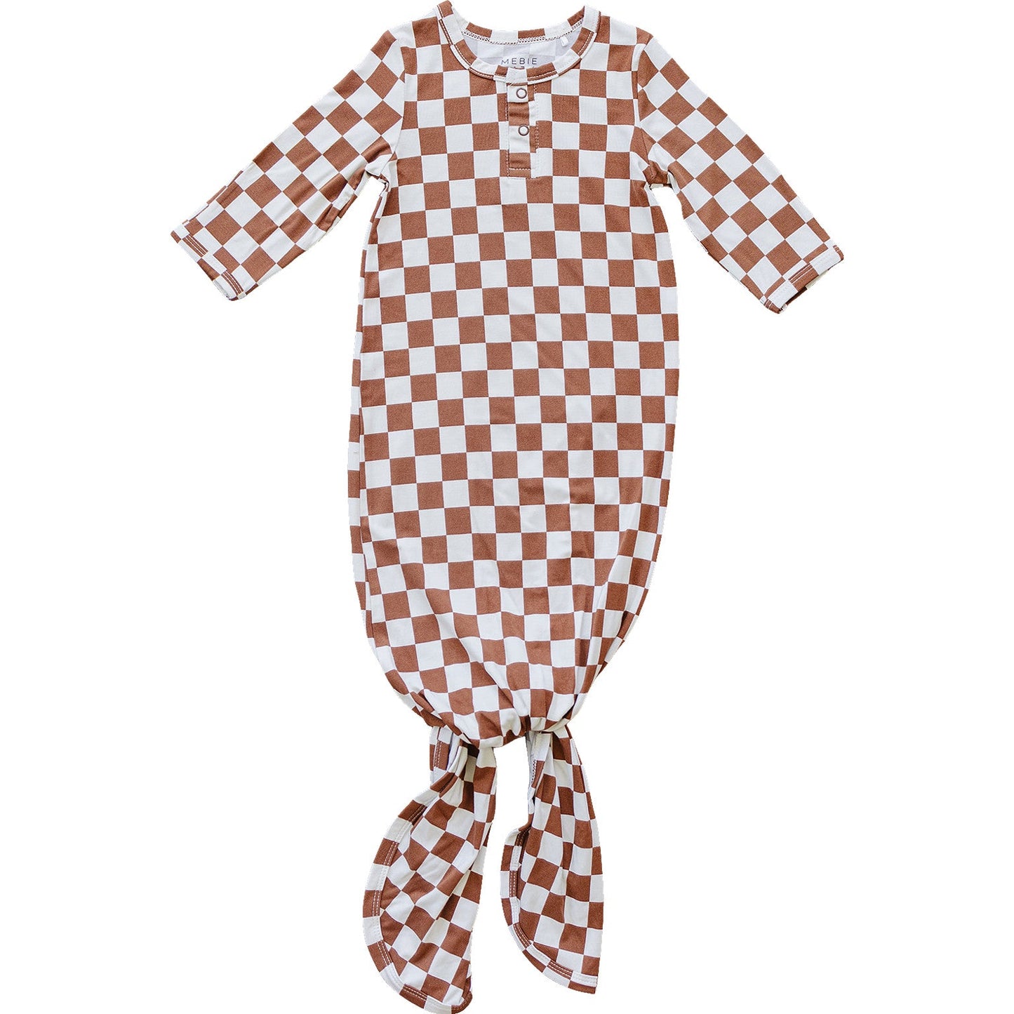 Mebie Baby Rust Checkered Bamboo Knot Gown