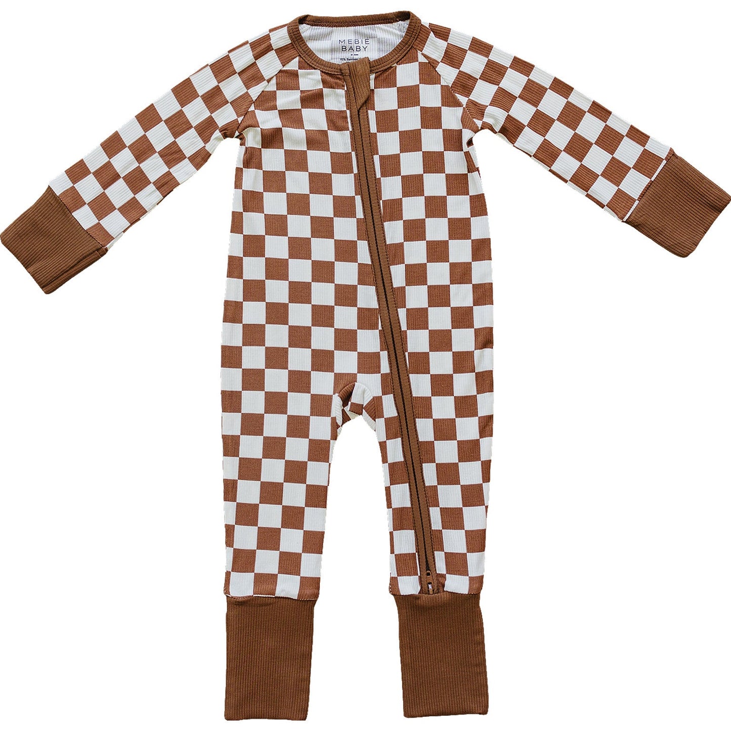 Mebie Baby Rust Checkered Ribbed Bamboo Zipper