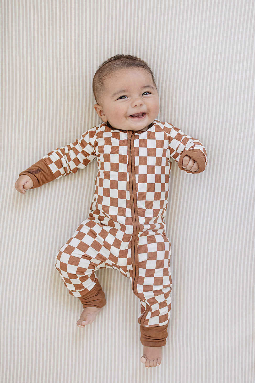 Mebie Baby Rust Checkered Ribbed Bamboo Zipper