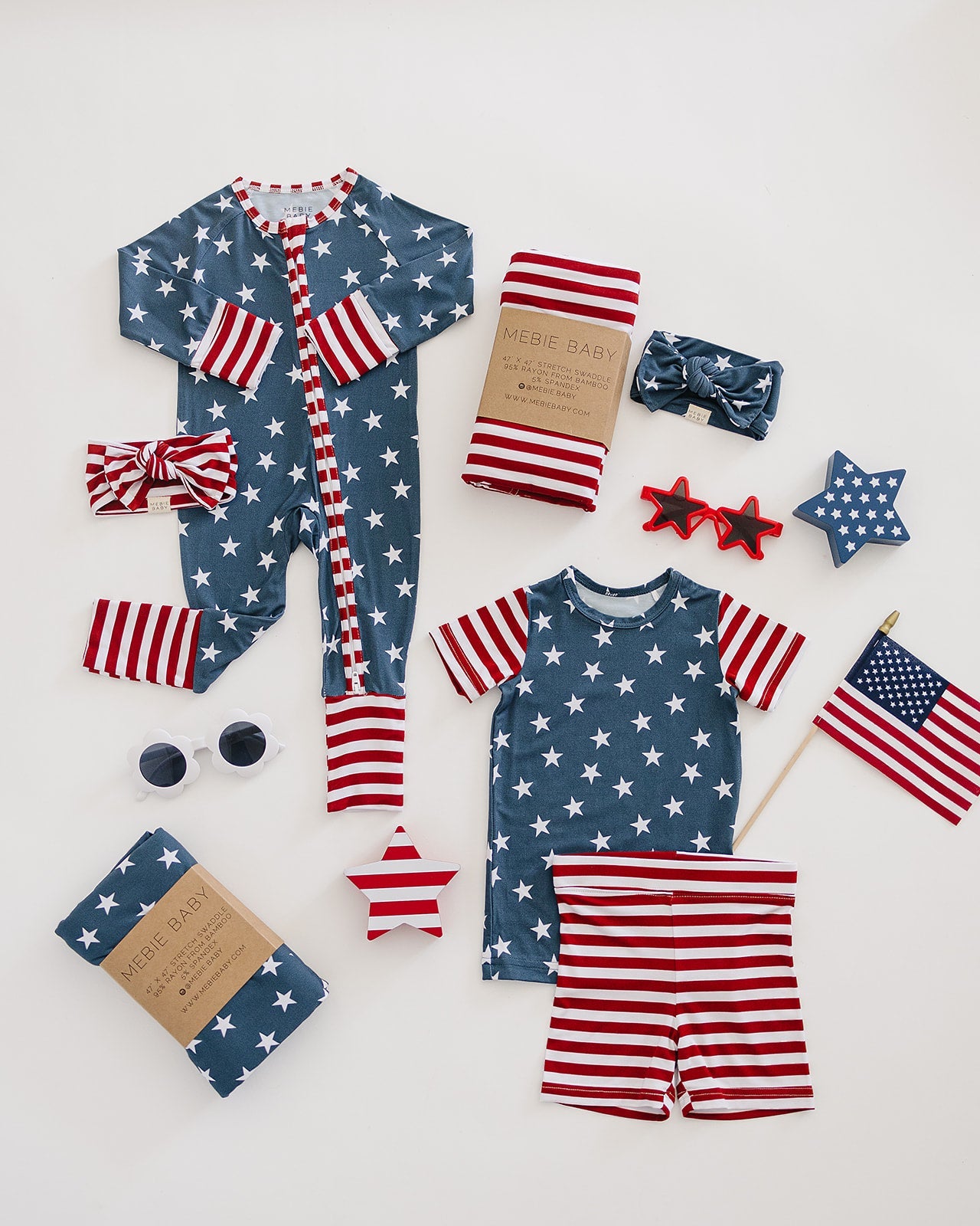 Mebie Baby Stars + Stripes Bamboo Cozy Short Set