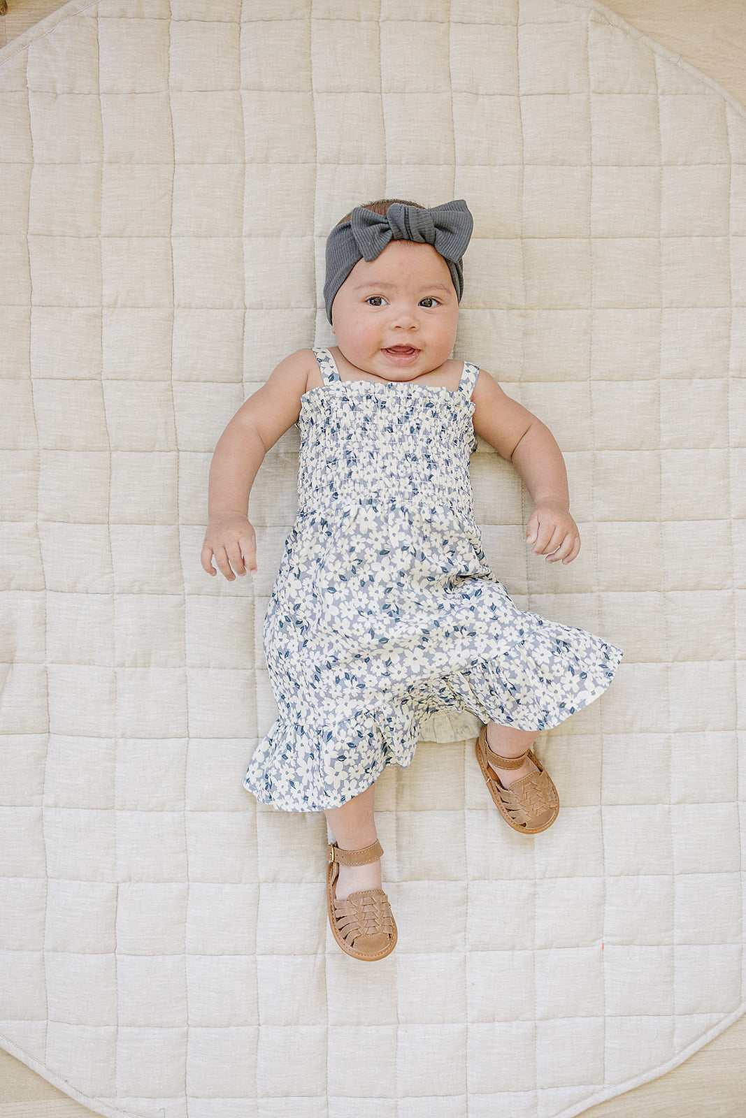 Mebie Baby Blue Floral Linen Dress