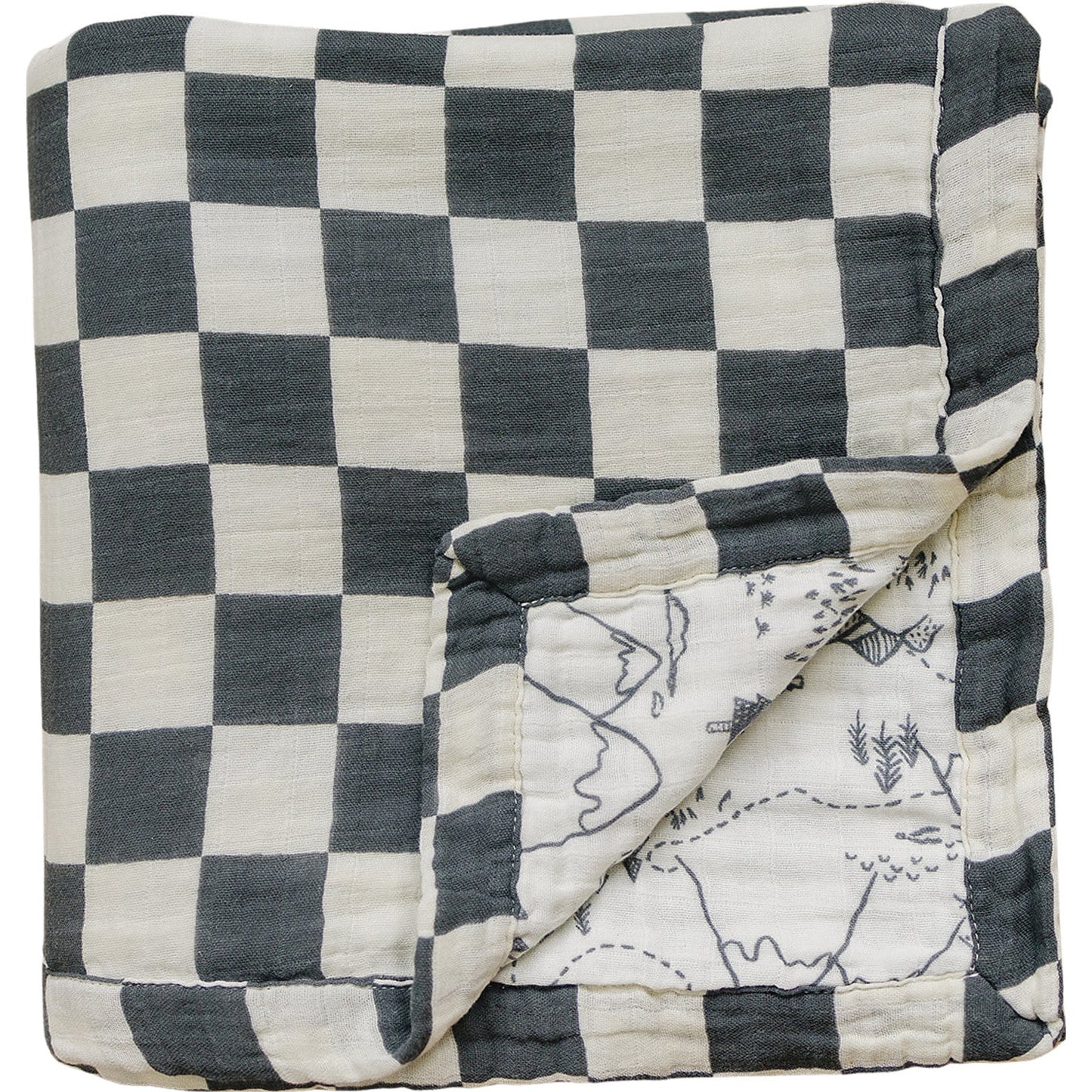 Mebie Baby Charcoal Checkered + Summit Muslin Quilt