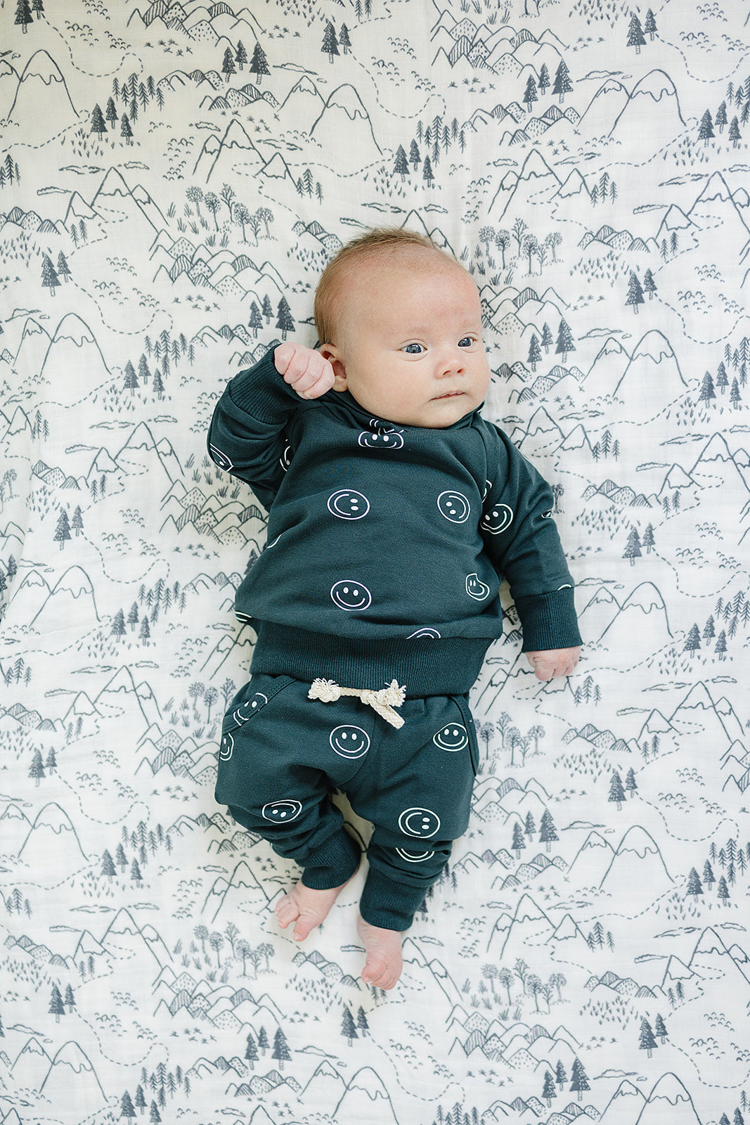 Mebie Baby Dark Teal Smiley Hooded French Terry Set