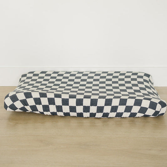 Charcoal Checkered Muslin Changing Pad Cover