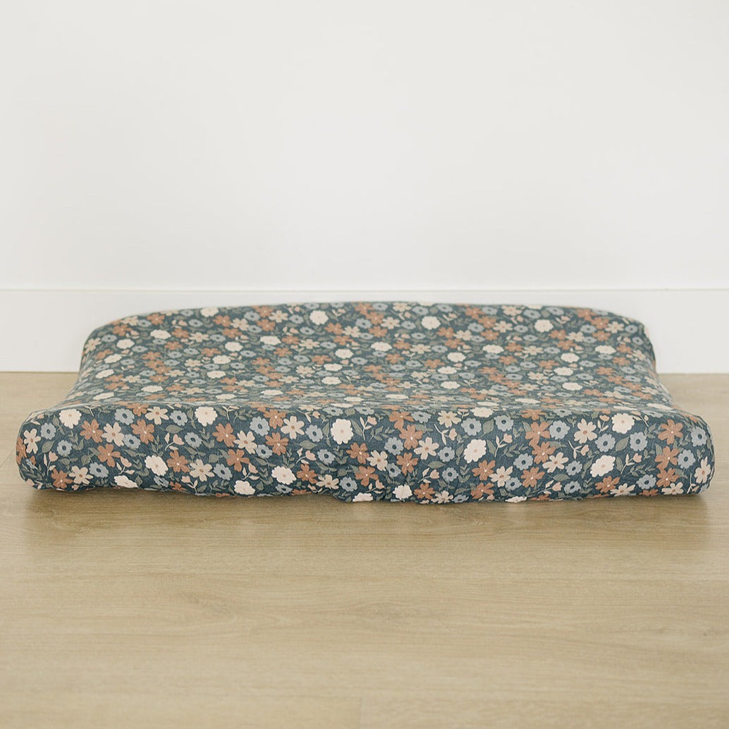 Midnight Floral Print Muslin Changing Pad Cover