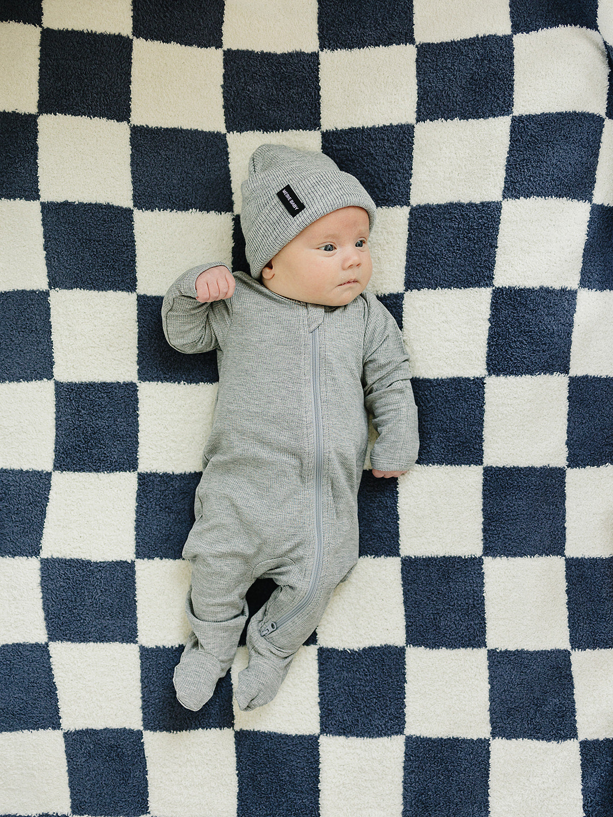 Mebie Baby Navy Checkered Plush Blanket