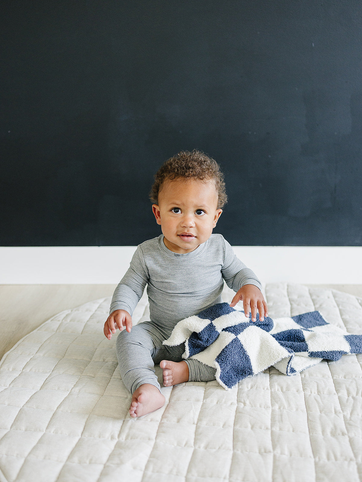 Mebie Baby Navy Checkered Plush Blanket