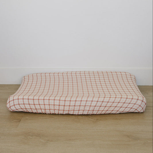 Pink Gingham Muslin Changing Pad Cover