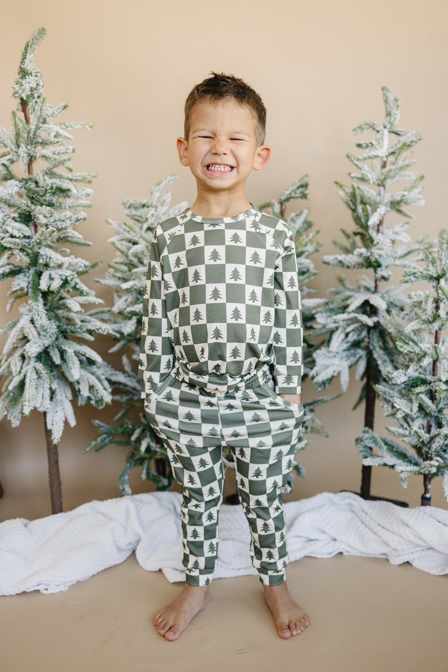 Checkered Christmas Trees Organic Cotton Set
