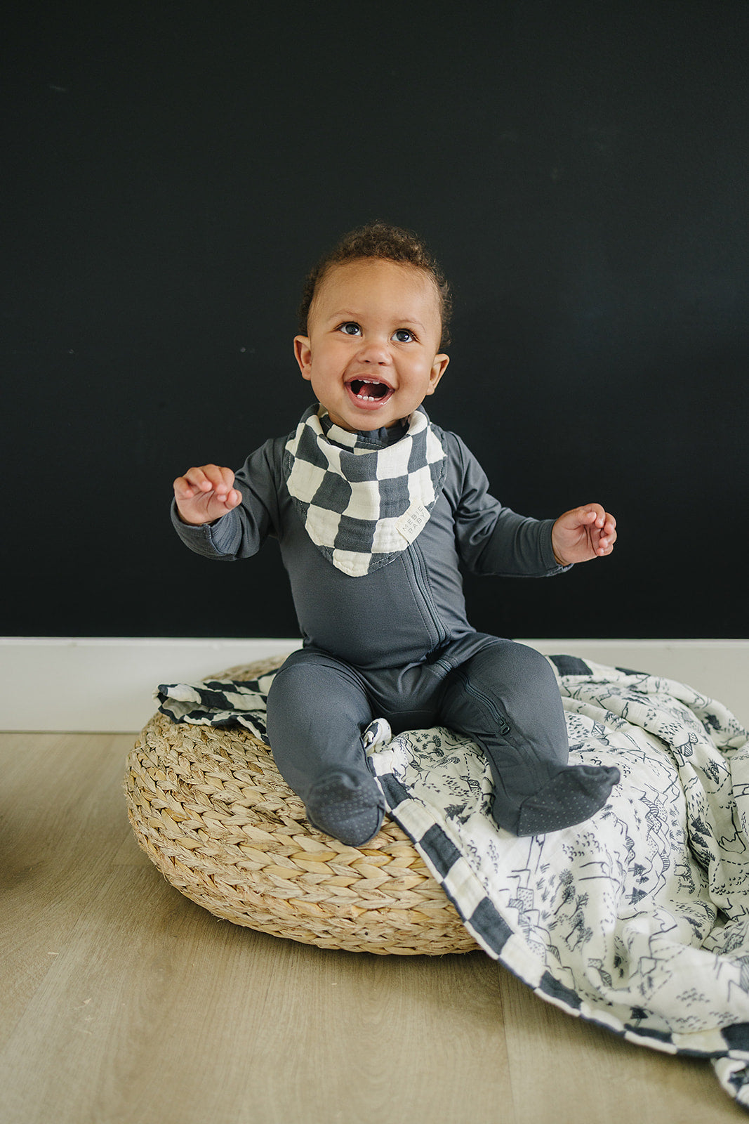 Mebie Baby Charcoal Checkered Muslin Bib