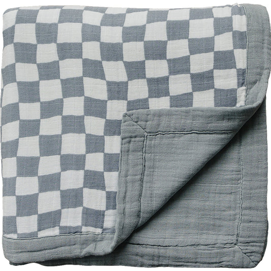 Mebie Baby Dusty Blue Wavy Checkered Muslin Quilt