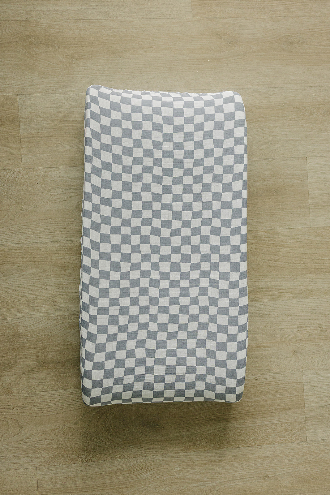 Mebie Baby Dusty Blue Wavy Checkered Muslin Changing Pad Cover