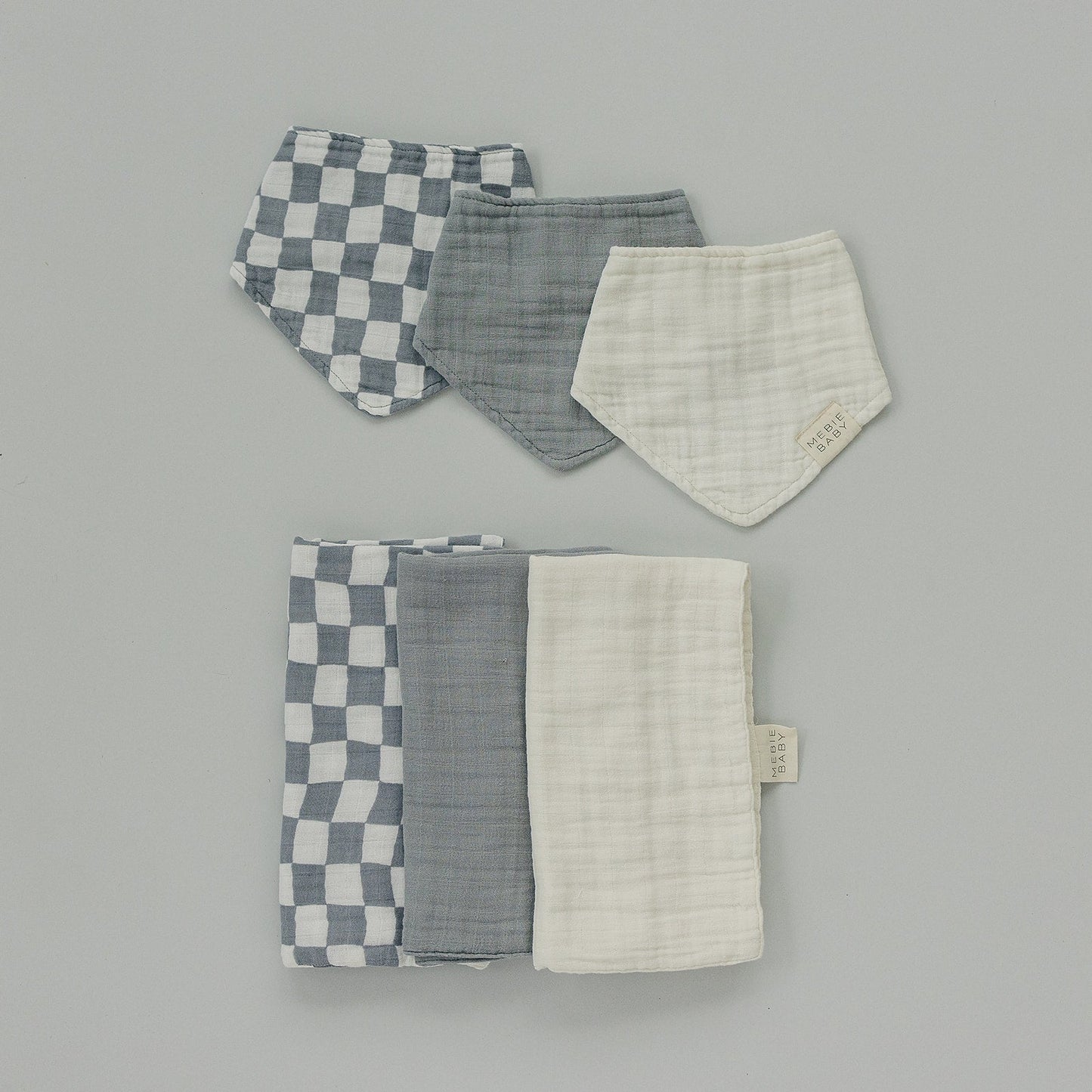 Mebie Baby Dusty Blue Wavy Checkered Muslin Bib