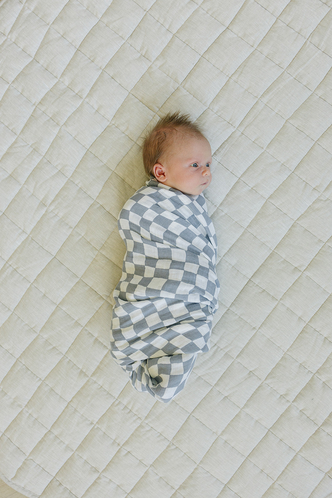 Mebie Baby Dusty Blue Wavy Checkered Muslin Swaddle Blanket