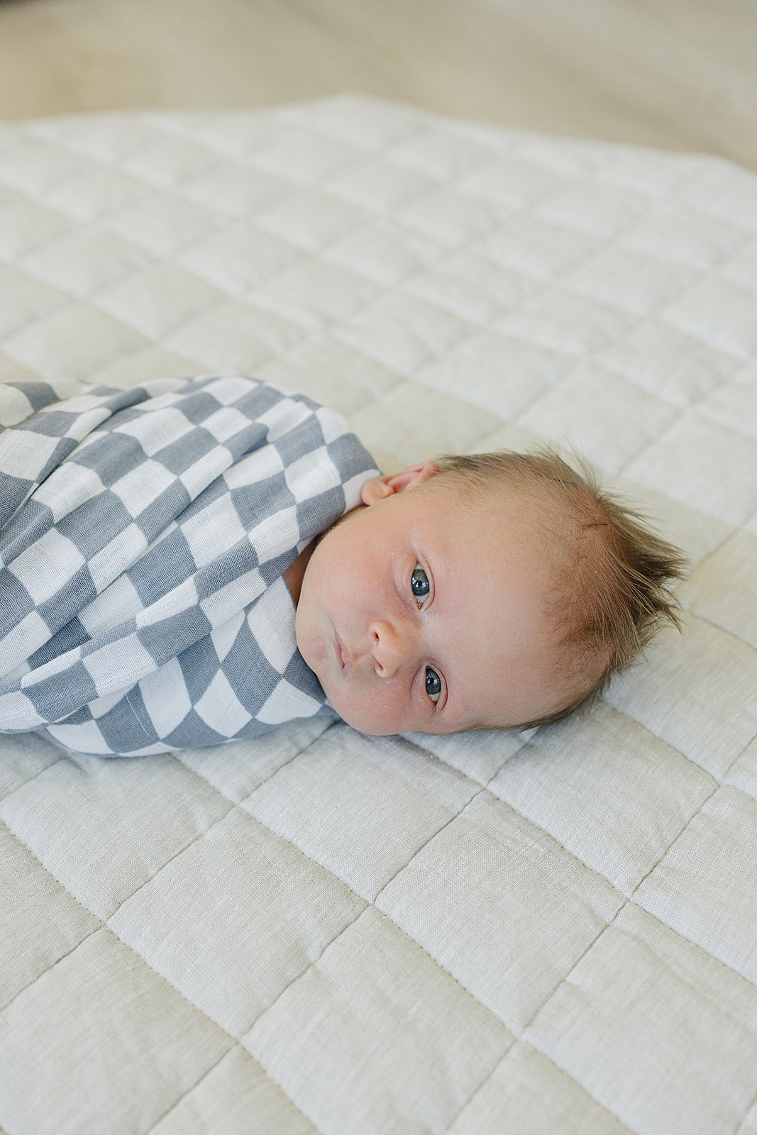 Mebie Baby Dusty Blue Wavy Checkered Muslin Swaddle Blanket