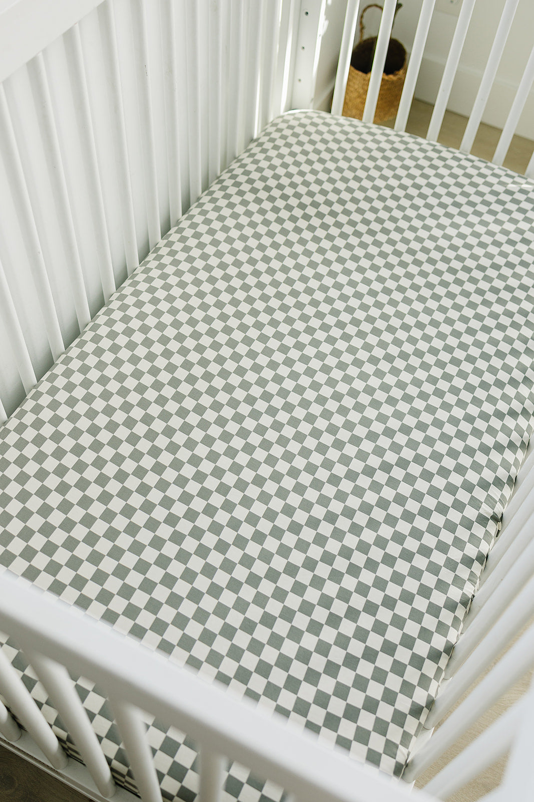 Mebie Baby Light Green Checkered Bamboo Stretch Crib Sheet