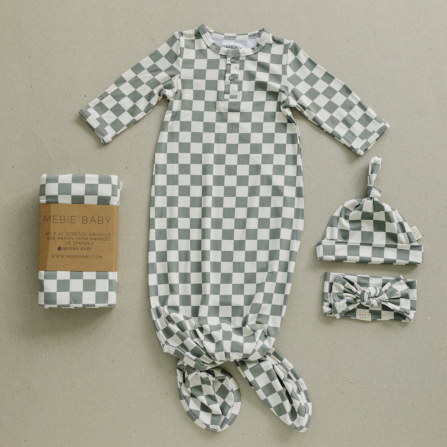 Mebie Baby Light Green Checkered Bamboo Stretch Swaddle