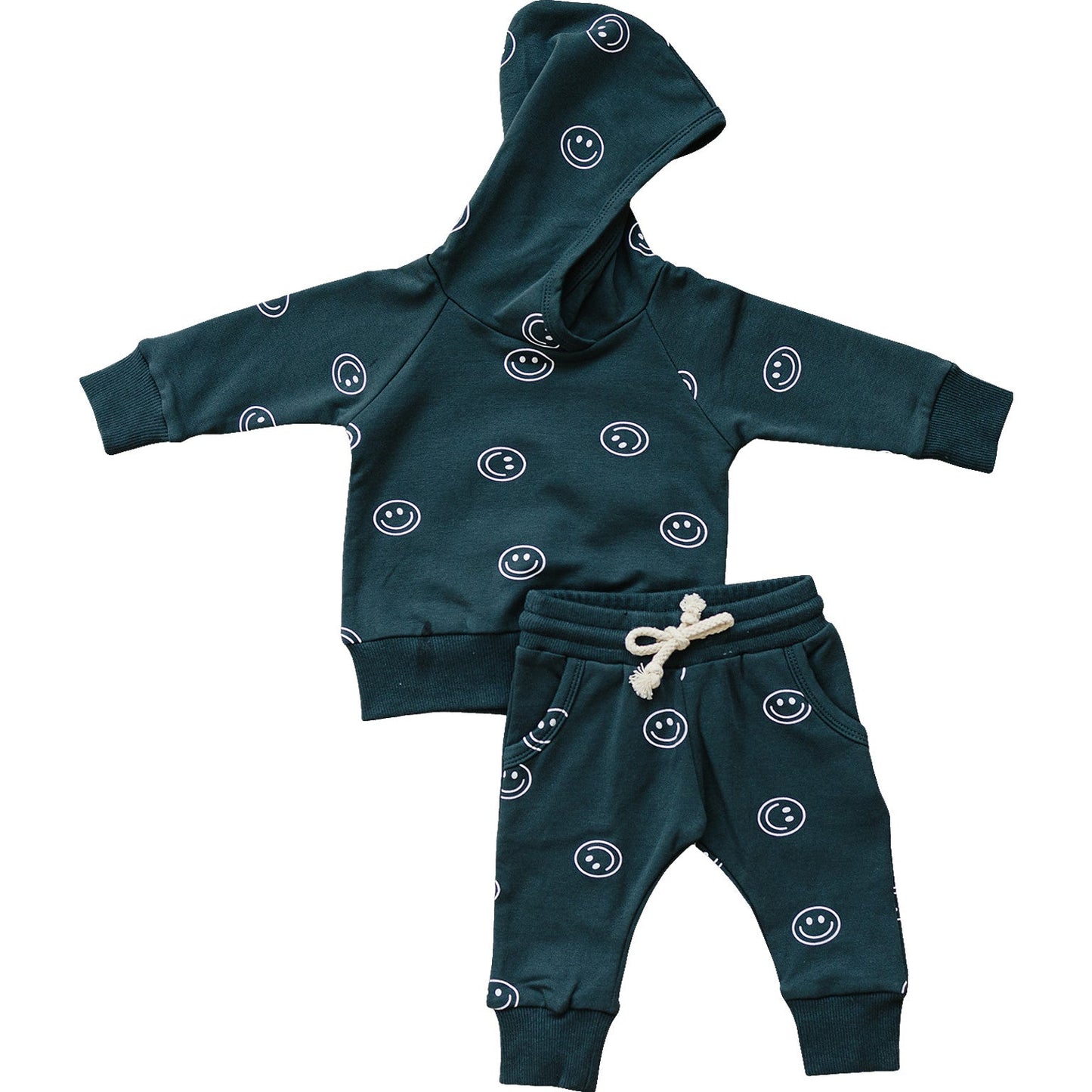 Mebie Baby Dark Teal Smiley Hooded French Terry Set