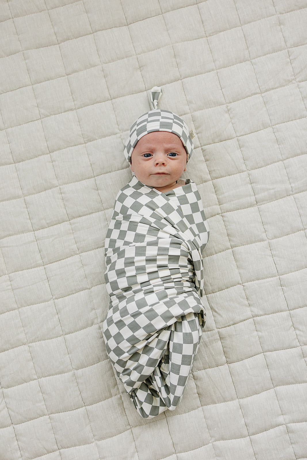 Mebie Baby Light Green Checkered Bamboo Stretch Swaddle