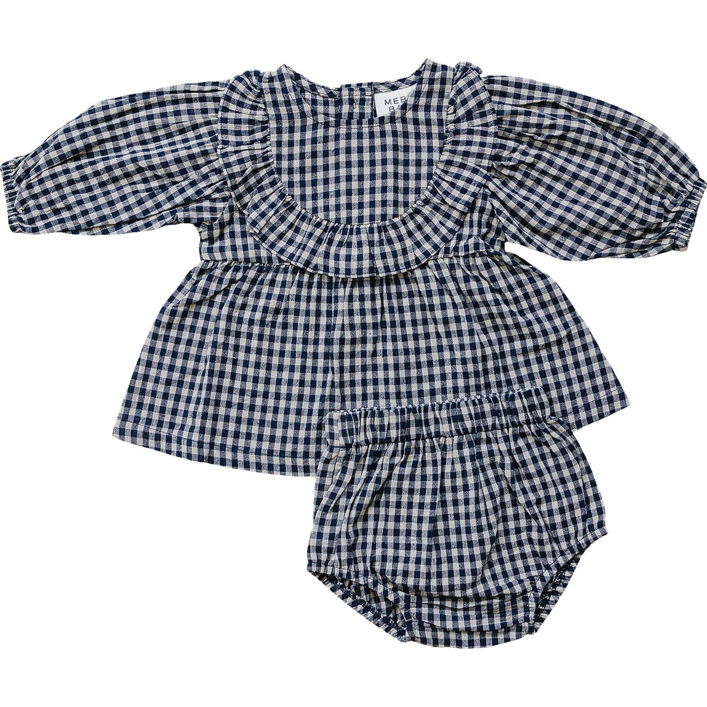 Mebie Baby Gingham Long Sleeve Ruffle Linen Dress