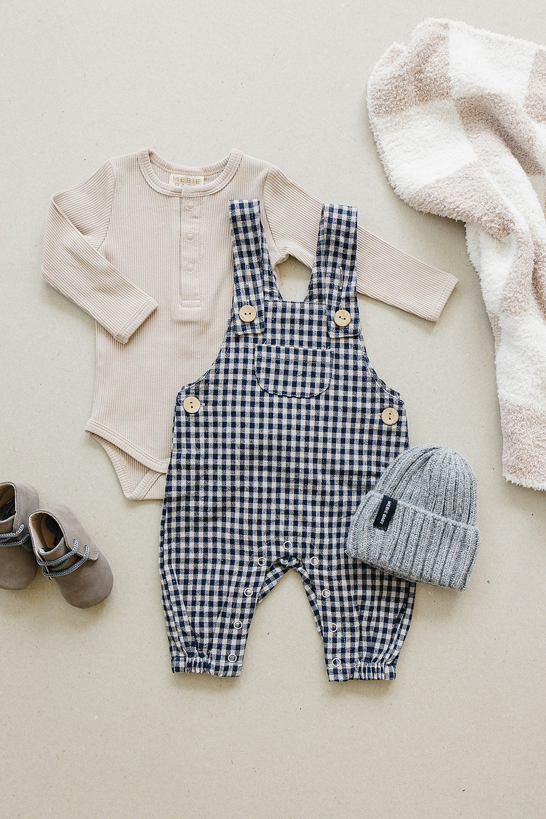 Mebie Baby Gingham Linen Overalls