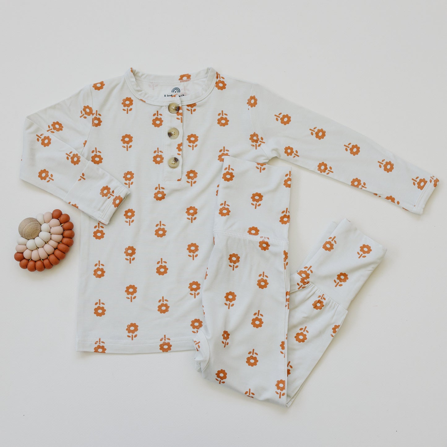 Little Joy Co. Pumpkin Posie 2pc Henley Bamboo Pajamas