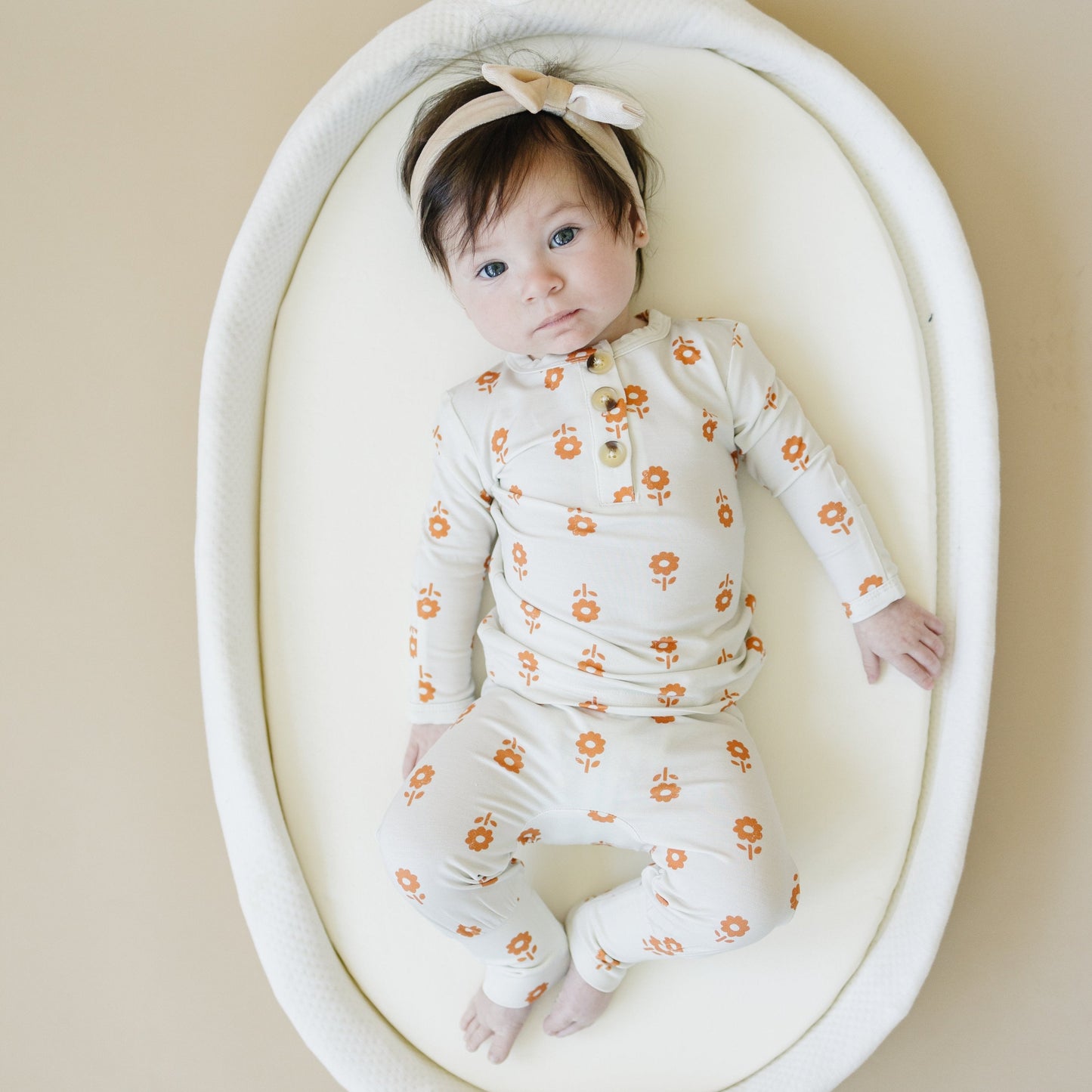 Little Joy Co. Pumpkin Posie 2pc Henley Bamboo Pajamas