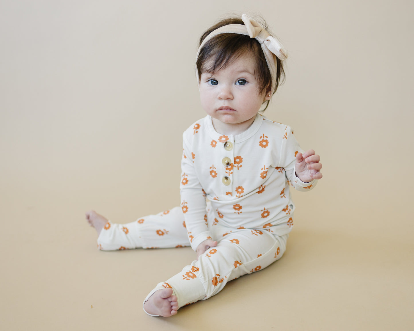 Little Joy Co. Pumpkin Posie 2pc Henley Bamboo Pajamas