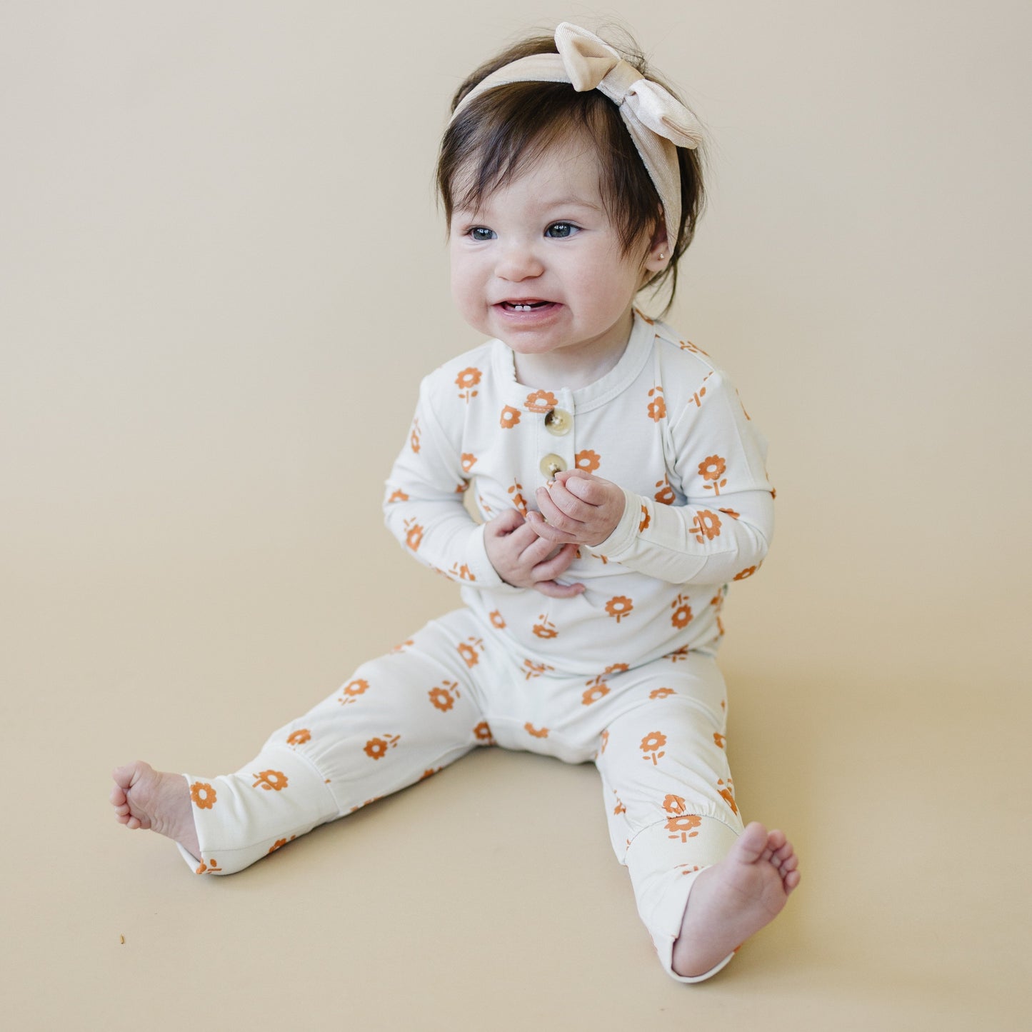 Little Joy Co. Pumpkin Posie 2pc Henley Bamboo Pajamas