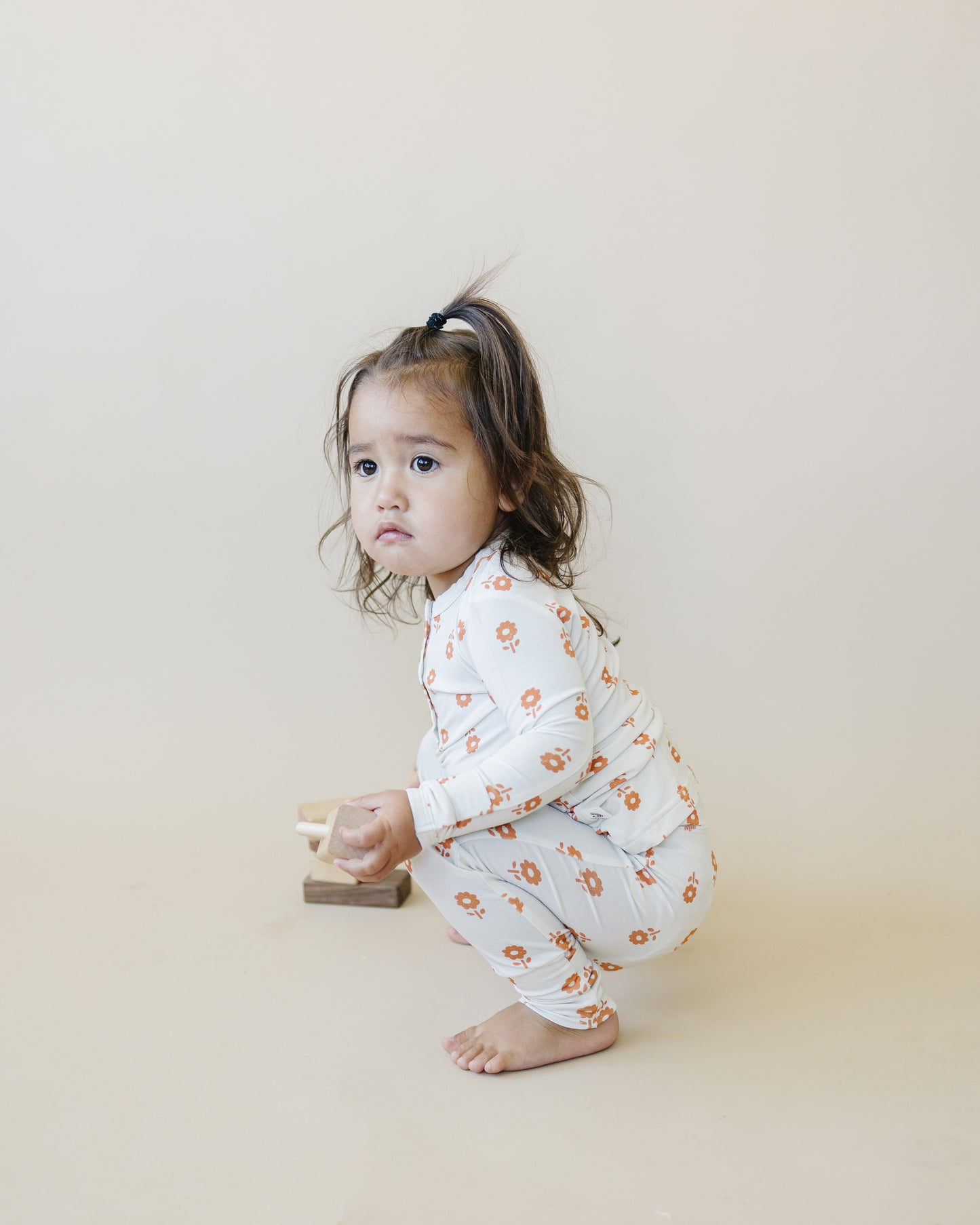 Little Joy Co. Pumpkin Posie 2pc Henley Bamboo Pajamas