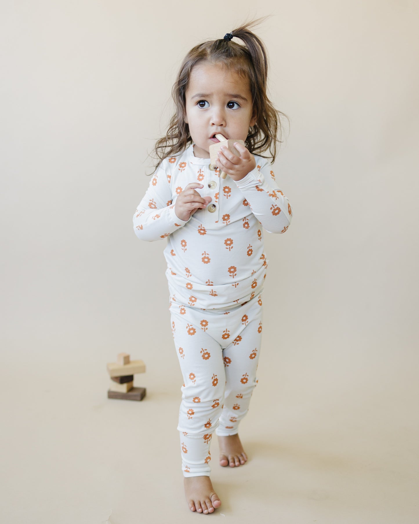 Little Joy Co. Pumpkin Posie 2pc Henley Bamboo Pajamas