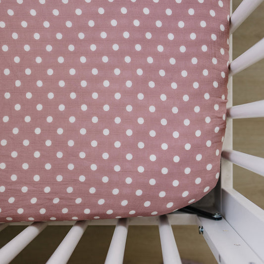 Pink Polka Dot Muslin Crib Sheet
