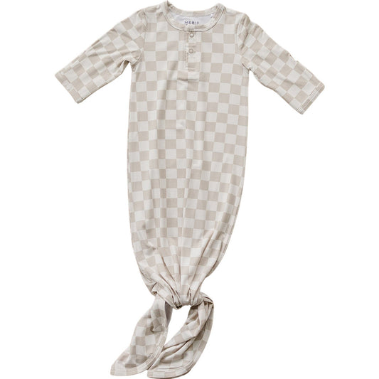 Mebie Baby Taupe Checkered Bamboo Knot Gown