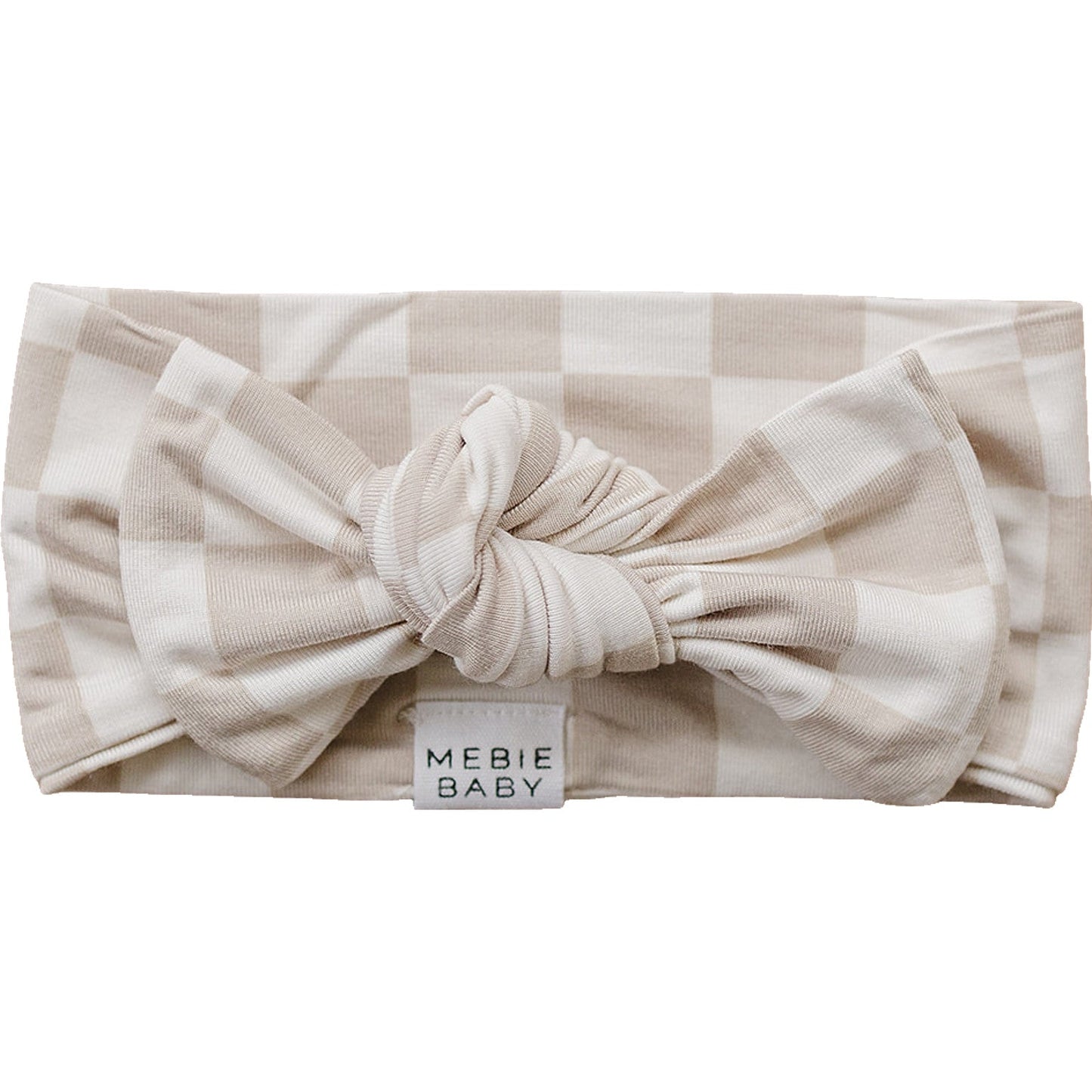 Mebie Baby Taupe Checkered Bamboo Head Wrap